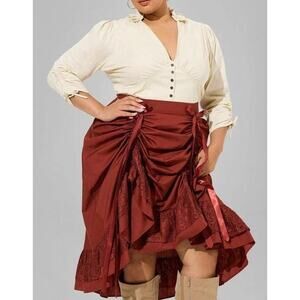 Torrid Ivory Crimson Steampunk Dress Poplin Pirate Saloon Pinup Cosplay 3 3X New